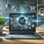 DALL·E 2025-03-13 12.37.22 - A modern digital marketing workspace focused on WooCommerce SEO Agency services. A laptop screen displays an optimized WooCommerce store with high ran