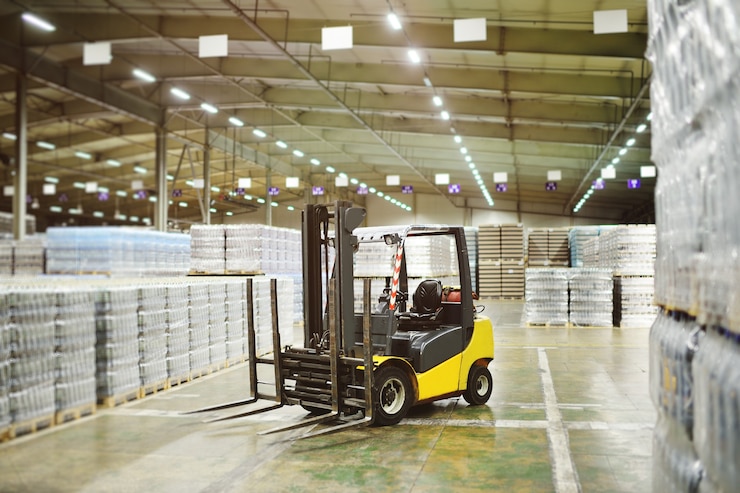 yellow-loader-background-huge-industrial-food-warehouse-with-plastic-pet-bottles-with-beer-water-drinks_74906-2896