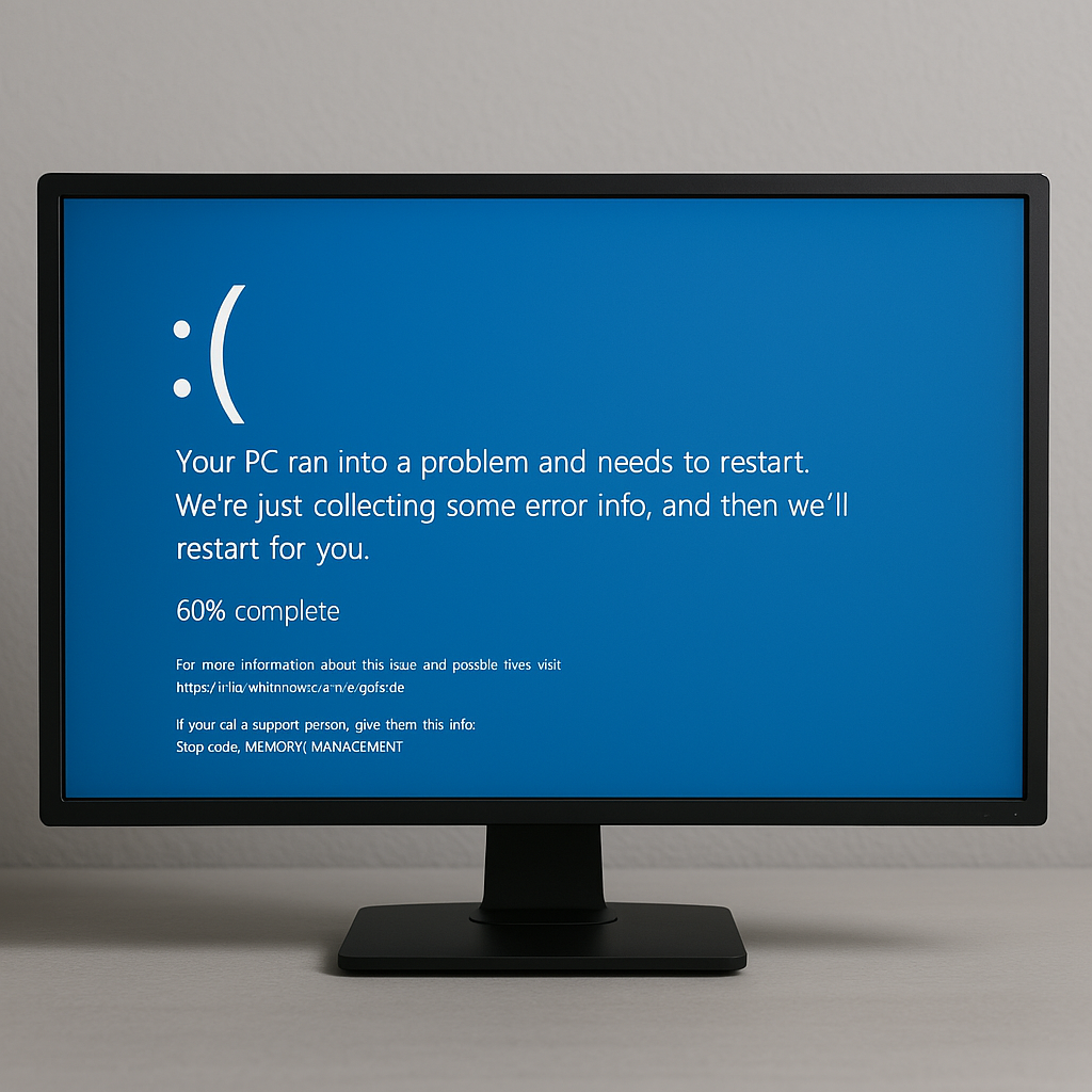 Computer displaying blue screen error