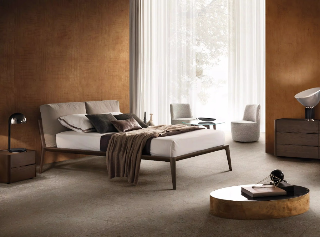 A bedroom with luxury tiles