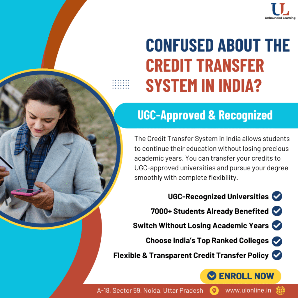 Student studying through online learning under the Credit Transfer System in India