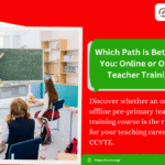 Teacher guiding pre-primary children in classroom during a pre primary teacher training course activity
